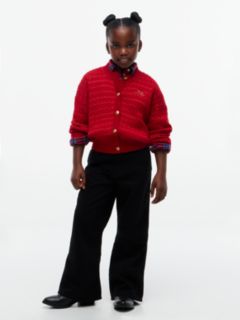 Cable Knit Gold-Tone Button Relaxed Cardigan — Red 2