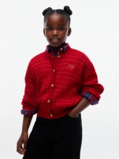 Cable Knit Gold-Tone Button Relaxed Cardigan — Red 1
