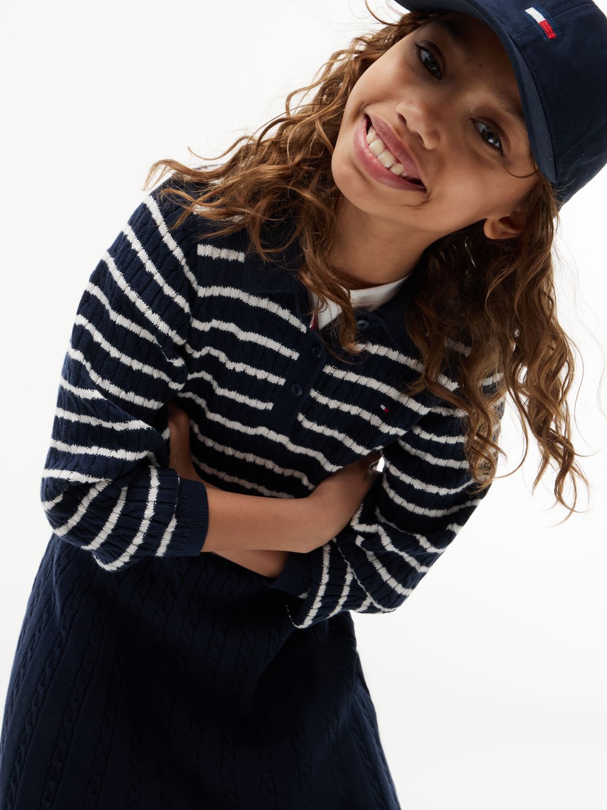 Cable Knit Polo Jumper Dress — Blue