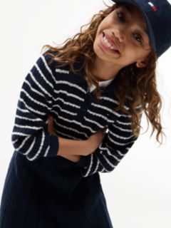 Cable Knit Polo Jumper Dress — Blue 2