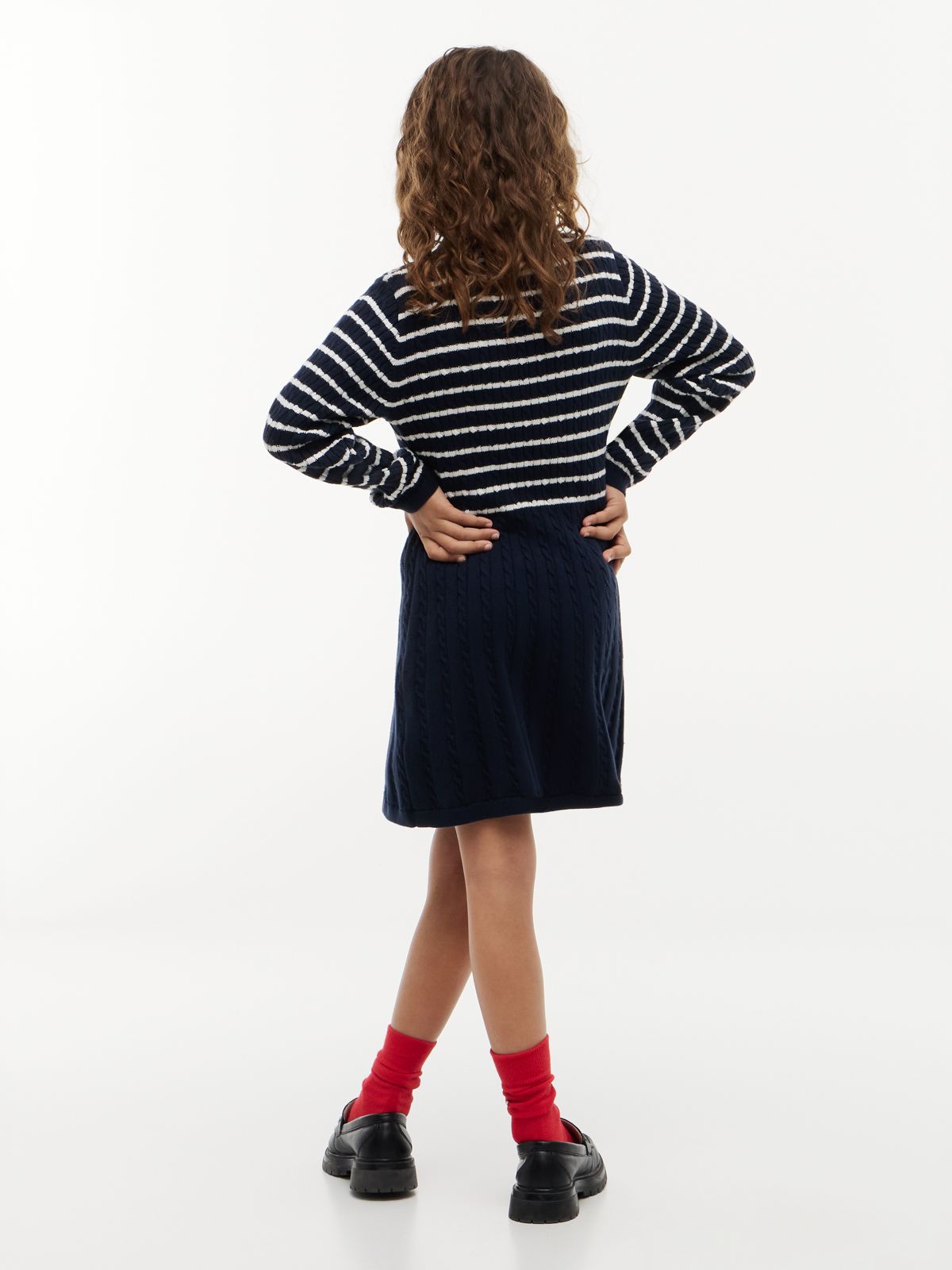 Cable Knit Polo Jumper Dress — Blue