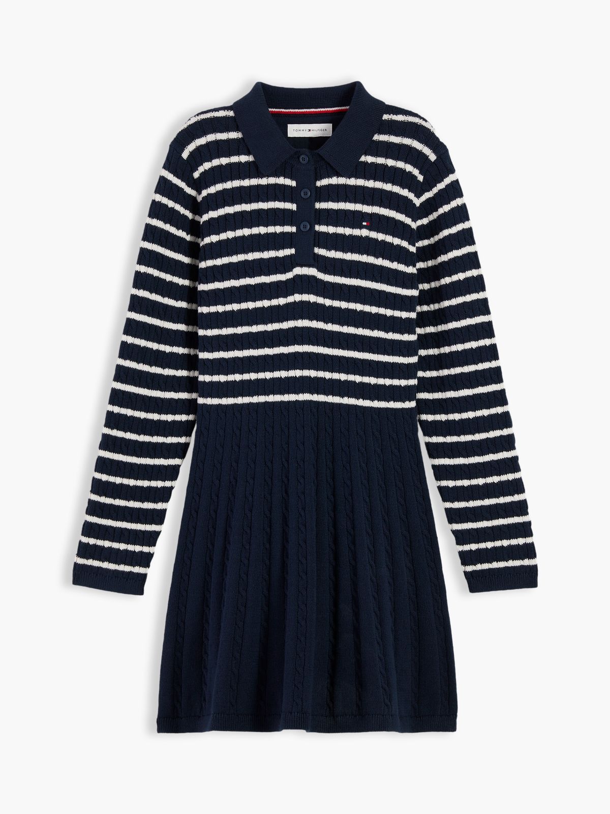 Cable Knit Polo Jumper Dress — Blue