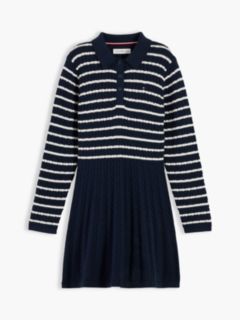 Cable Knit Polo Jumper Dress — Blue 5