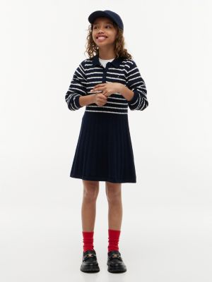 blue cable knit polo jumper dress for girls tommy hilfiger