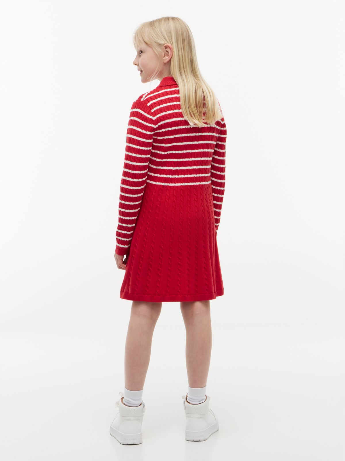 Cable Knit Polo Jumper Dress — Red