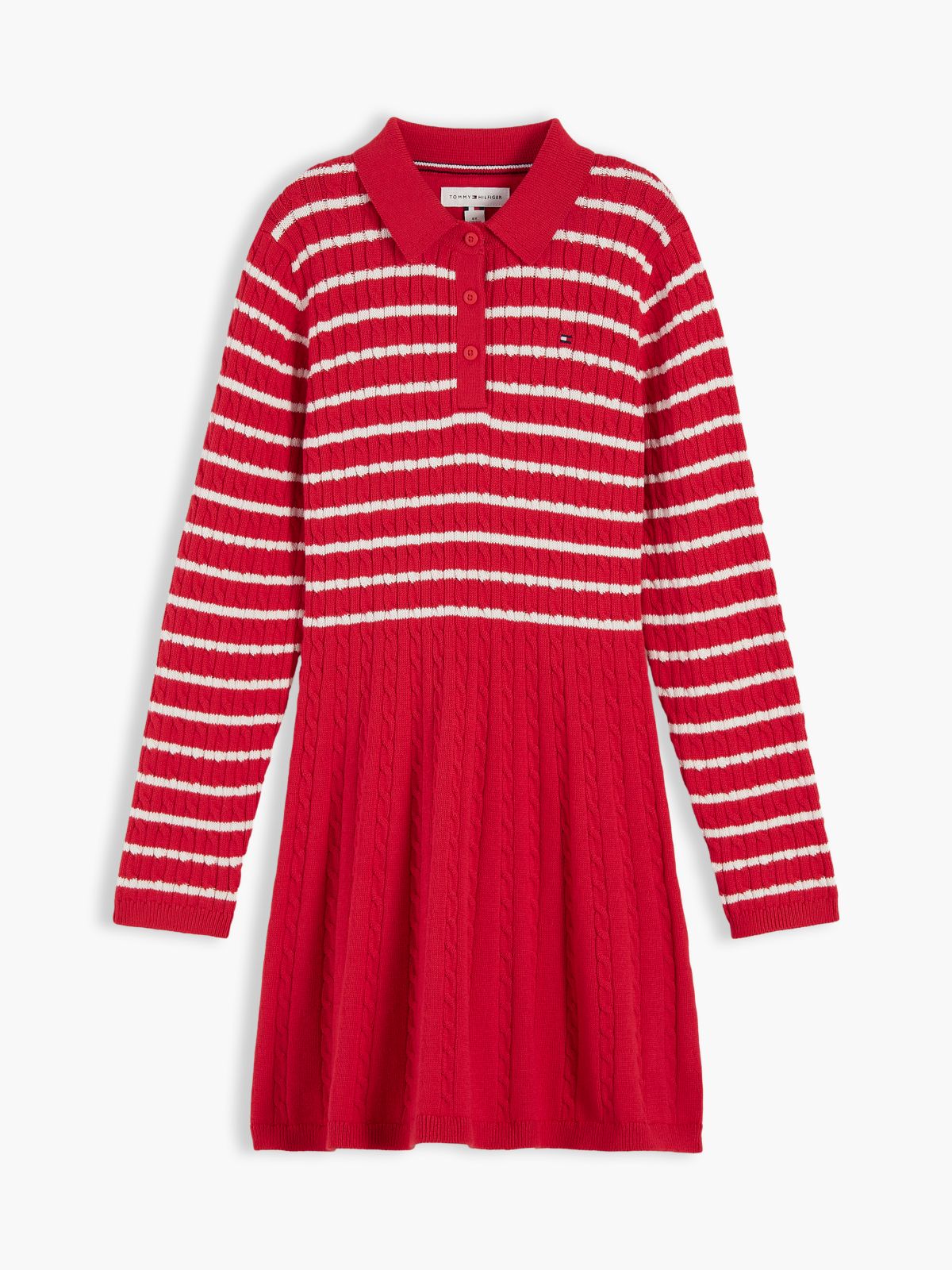 Cable Knit Polo Jumper Dress — Red