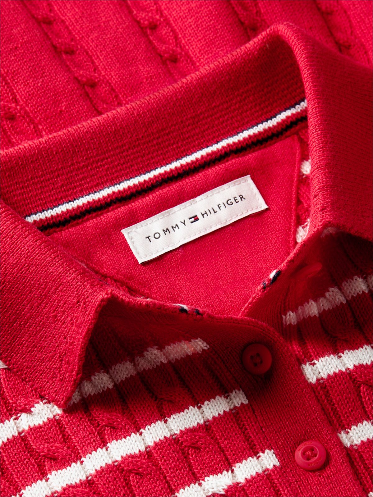 Cable Knit Polo Jumper Dress — Red
