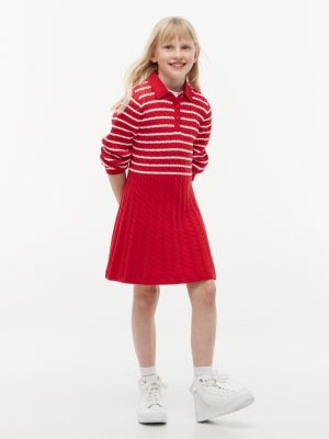 red polo-strickkleid mit zopfmuster für mädchen - tommy hilfiger