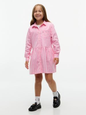 pink sukienka koszulowa essential z bawełny oxford dla dziewczynki - tommy hilfiger