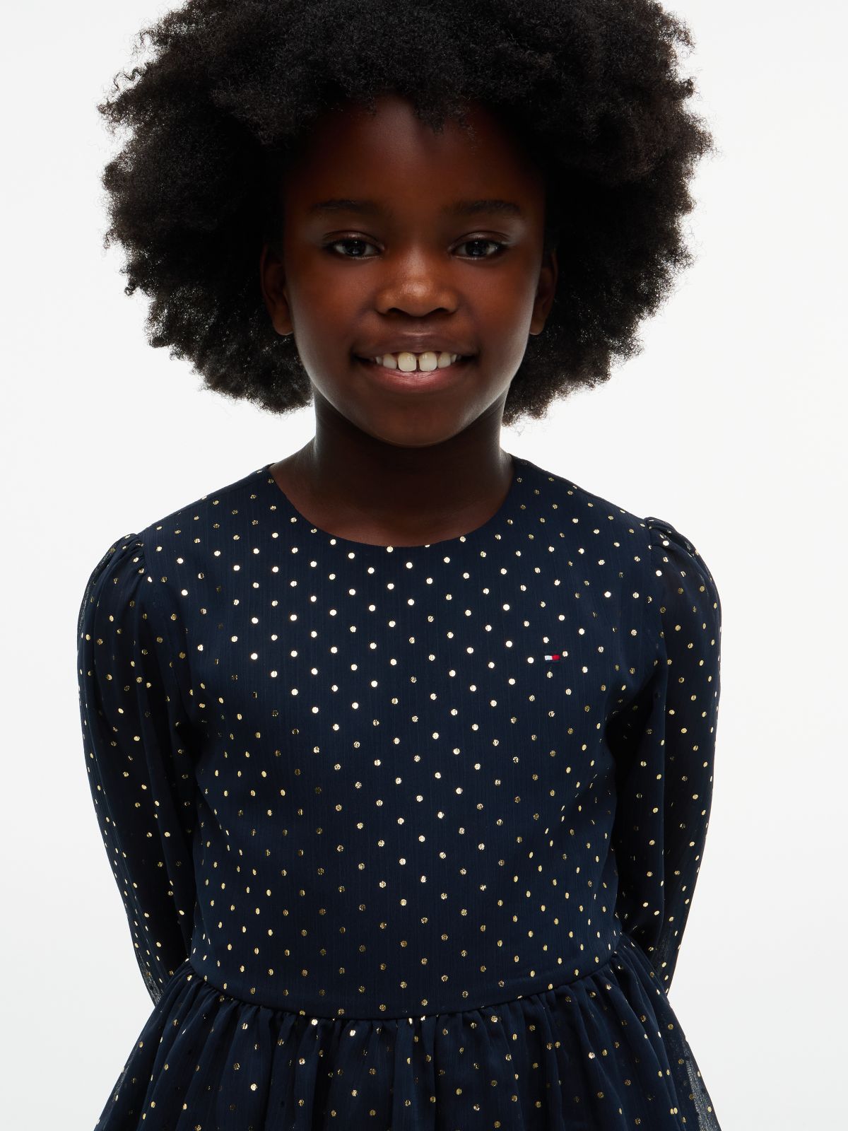 Metallic Polka Dot Tiered Dress — Blue