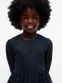 Metallic Polka Dot Tiered Dress — Blue 2