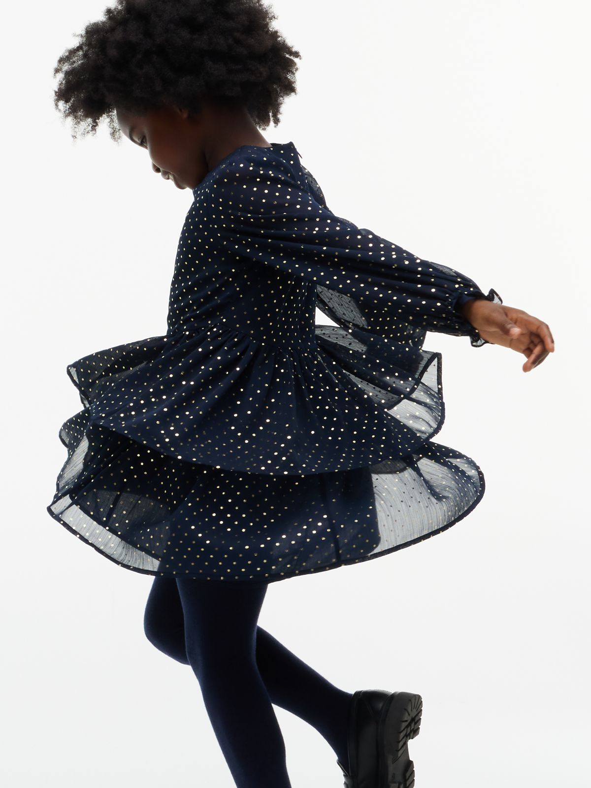 Metallic Polka Dot Tiered Dress — Blue