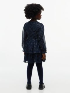 Metallic Polka Dot Tiered Dress — Blue 4