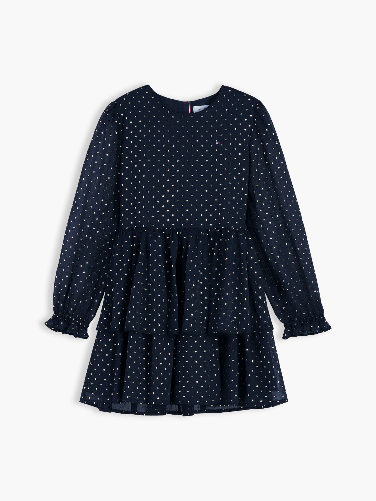 Metallic Polka Dot Tiered Dress — Blue