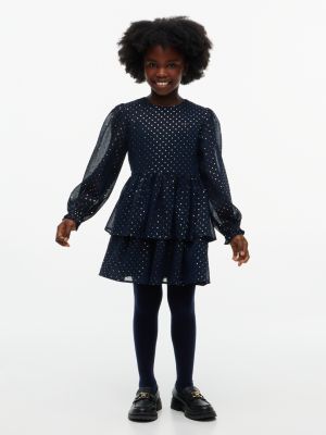 blue stufenkleid mit metallic-punkten für mädchen - tommy hilfiger
