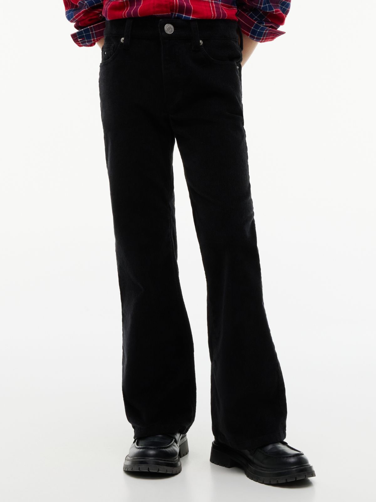 Corduroy Five-Pocket Flared Trousers — Black