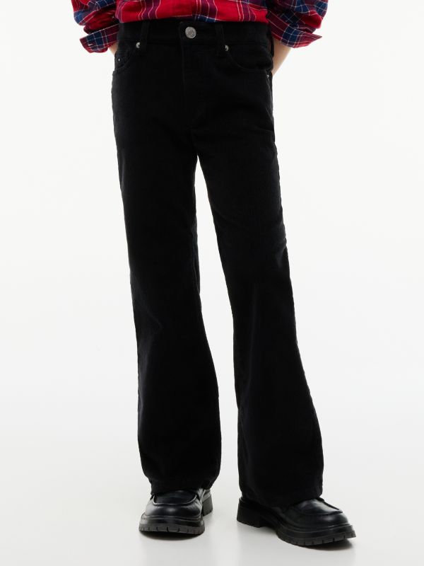 Corduroy Five-Pocket Flared Trousers — Black