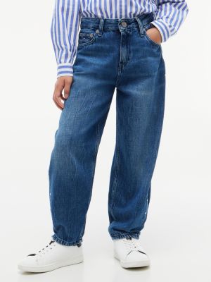 jeans barrel con borchie denim da bambine tommy hilfiger