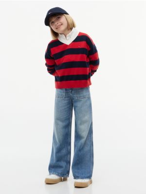 denim mabel jeans mit hohem bund und weitem bein für mädchen - tommy hilfiger