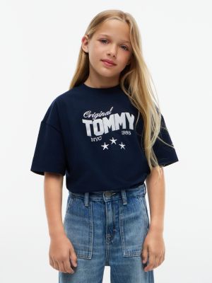 blue star logo peached t-shirt for girls tommy hilfiger