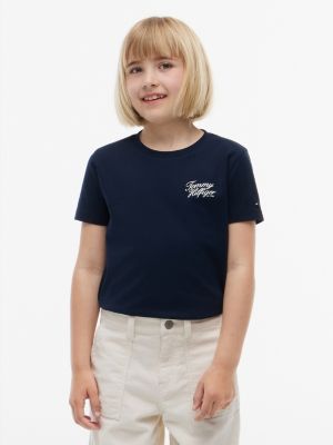 blue logo crew neck t-shirt for girls tommy hilfiger