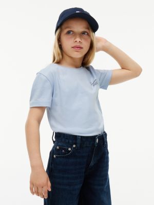 blue logo crew neck t-shirt for girls tommy hilfiger