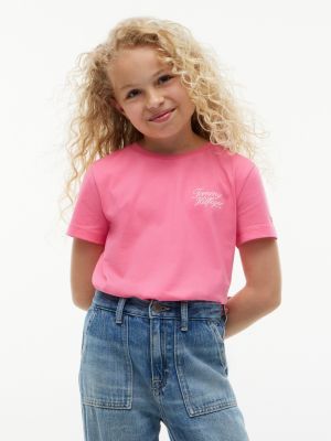 pink logo crew neck t-shirt for girls tommy hilfiger