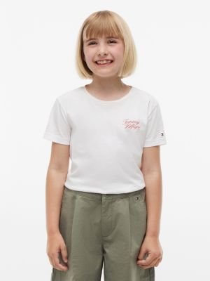 t-shirt à col ras-du-cou et logo white pour filles tommy hilfiger