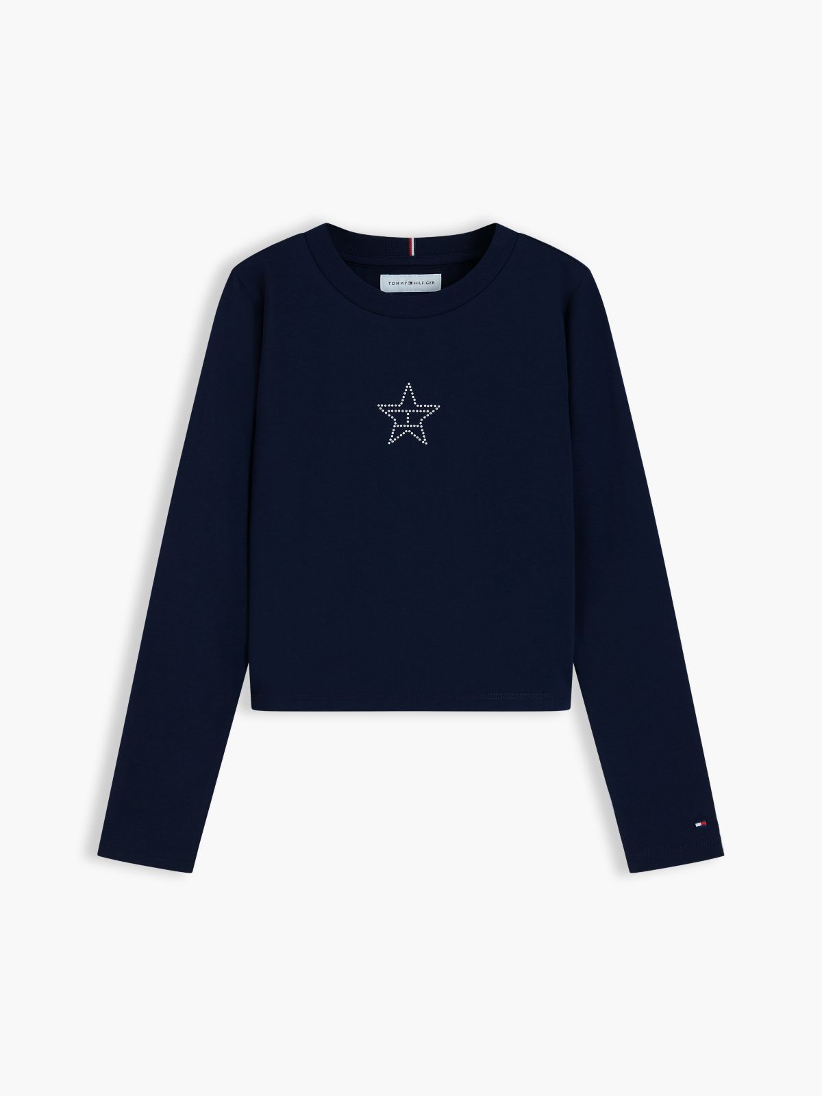 Diamanté Star Flag Extra Slim Long Sleeve T-Shirt — Blue