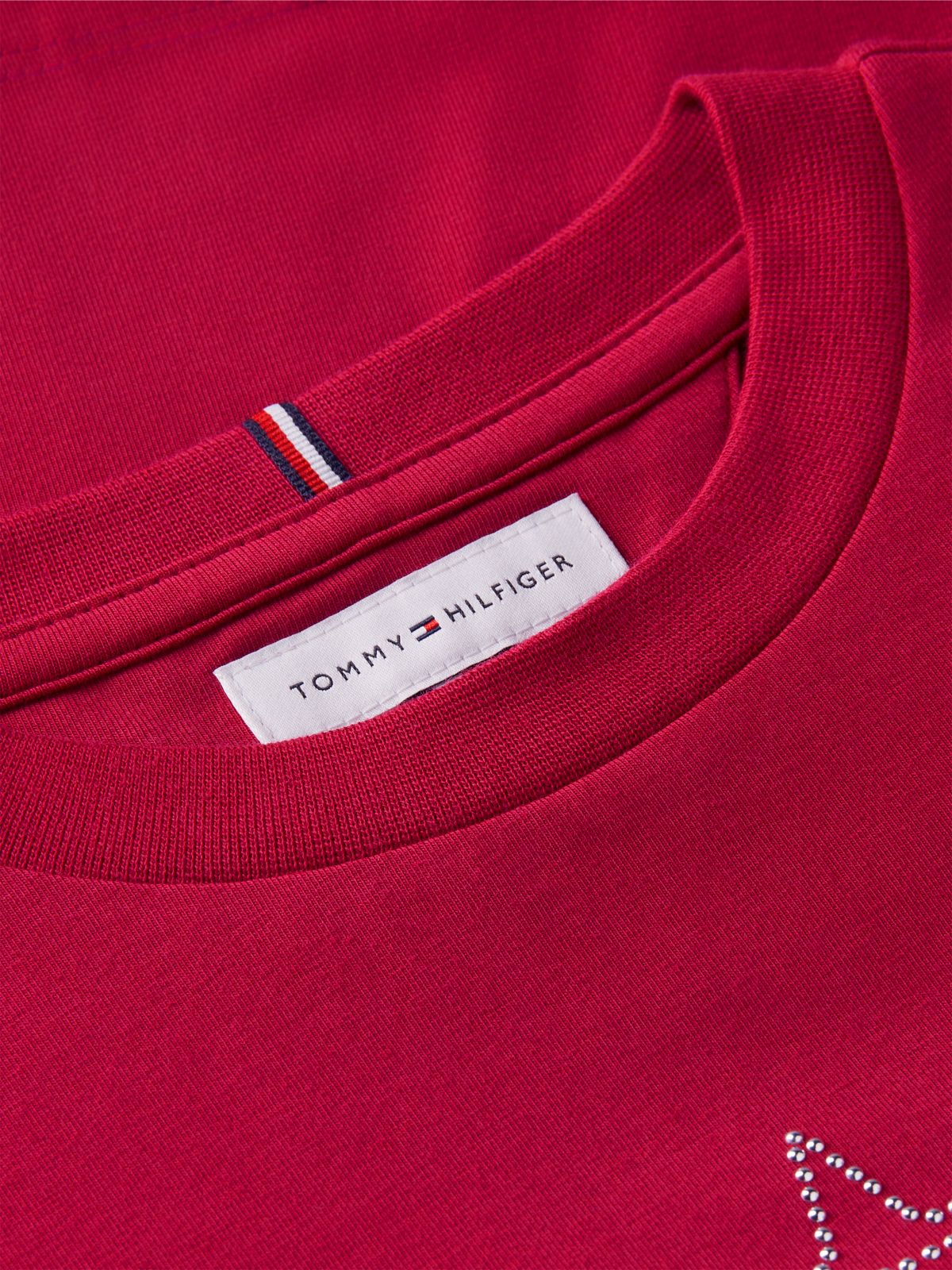 Diamanté Star Flag Extra Slim Long Sleeve T-Shirt — Red