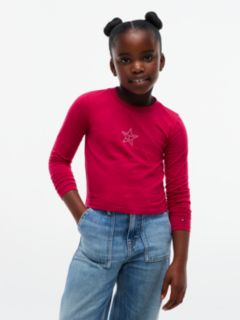 Diamanté Star Flag Extra Slim Long Sleeve T-Shirt — Red 1