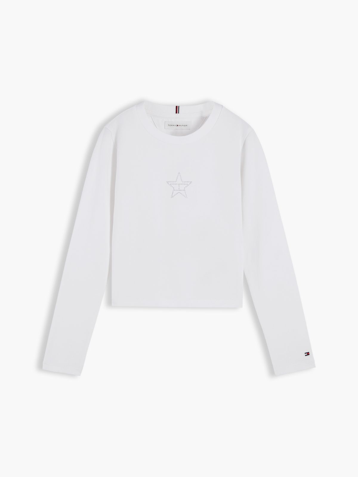 Diamanté Star Flag Extra Slim Long Sleeve T-Shirt — White