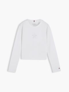 Diamanté Star Flag Extra Slim Long Sleeve T-Shirt — White 5