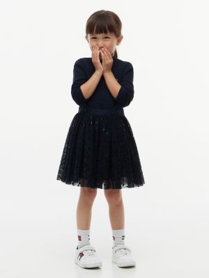 blue gepunktetes fit-and-flare-tüllkleid für mädchen - tommy hilfiger