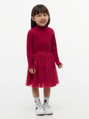 red gepunktetes fit-and-flare-tüllkleid für mädchen - tommy hilfiger