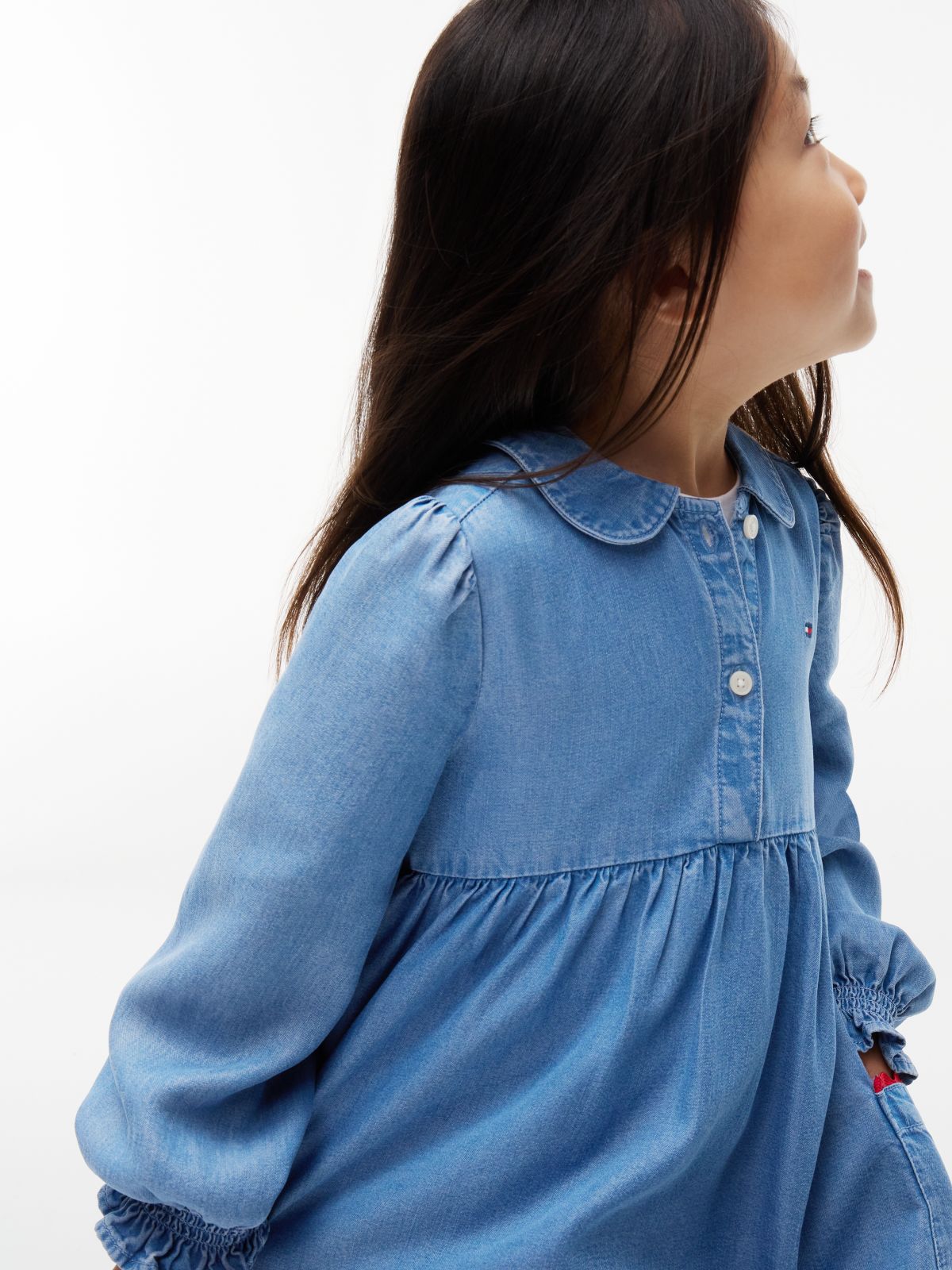 Smock Ruffle Cuff Chambray Dress — Denim
