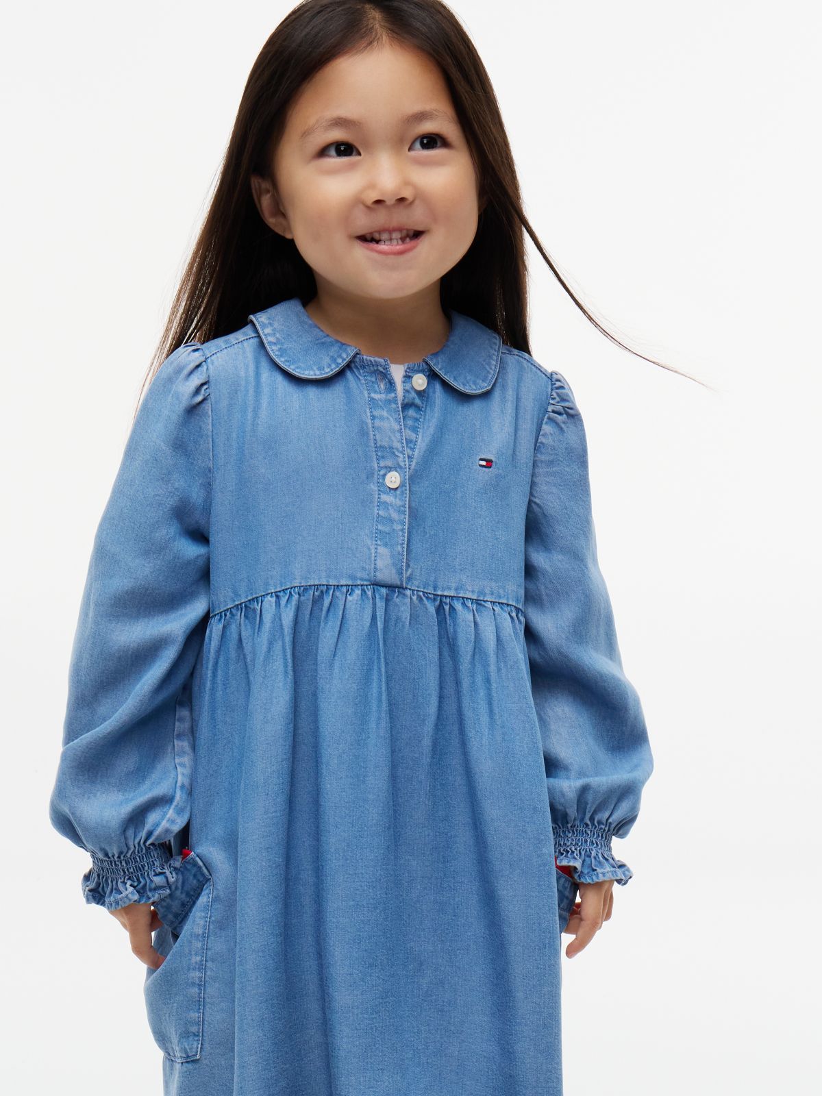 Smock Ruffle Cuff Chambray Dress — Denim