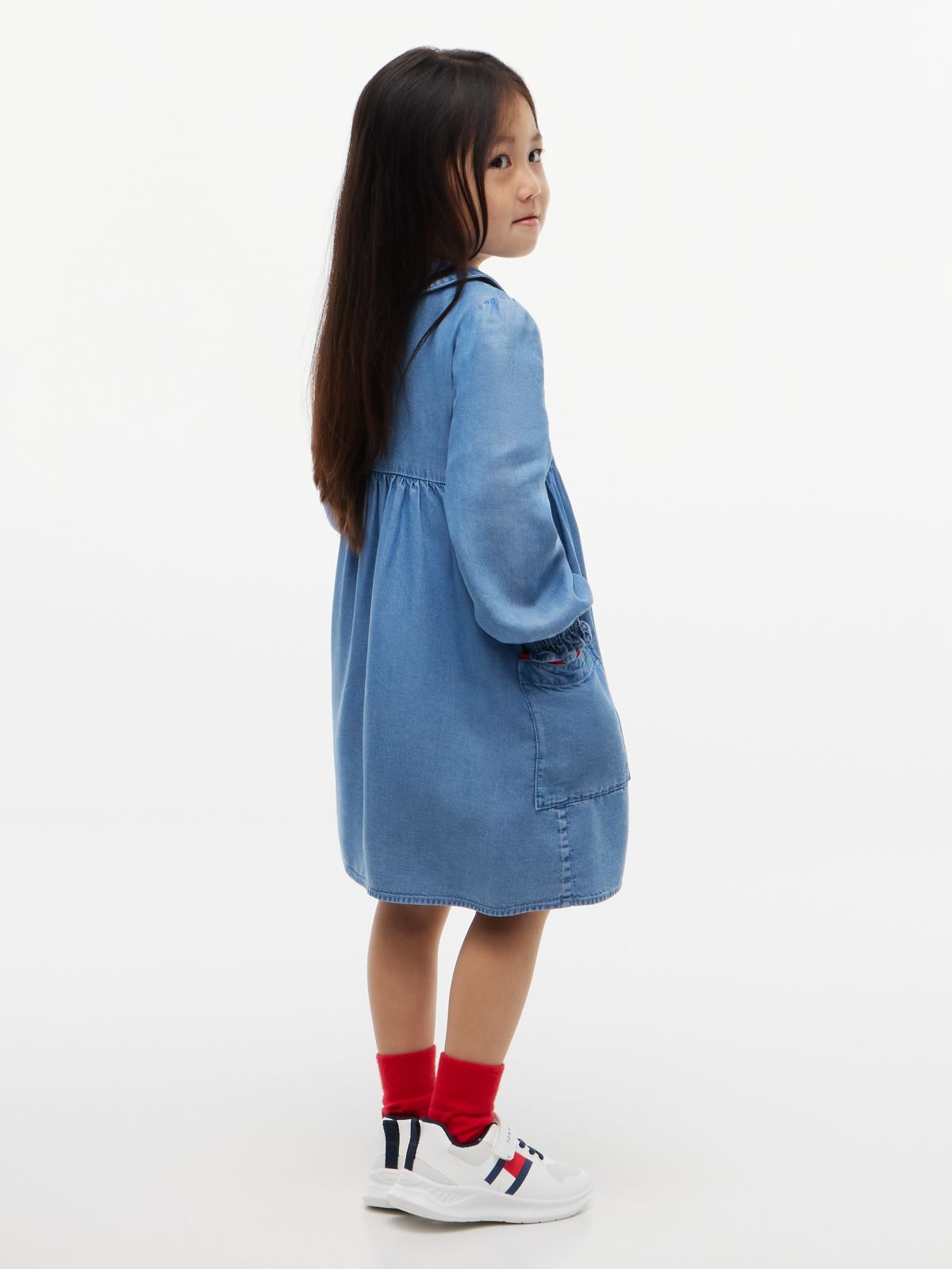 Smock Ruffle Cuff Chambray Dress — Denim