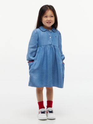denim smock ruffle cuff chambray dress for girls tommy hilfiger