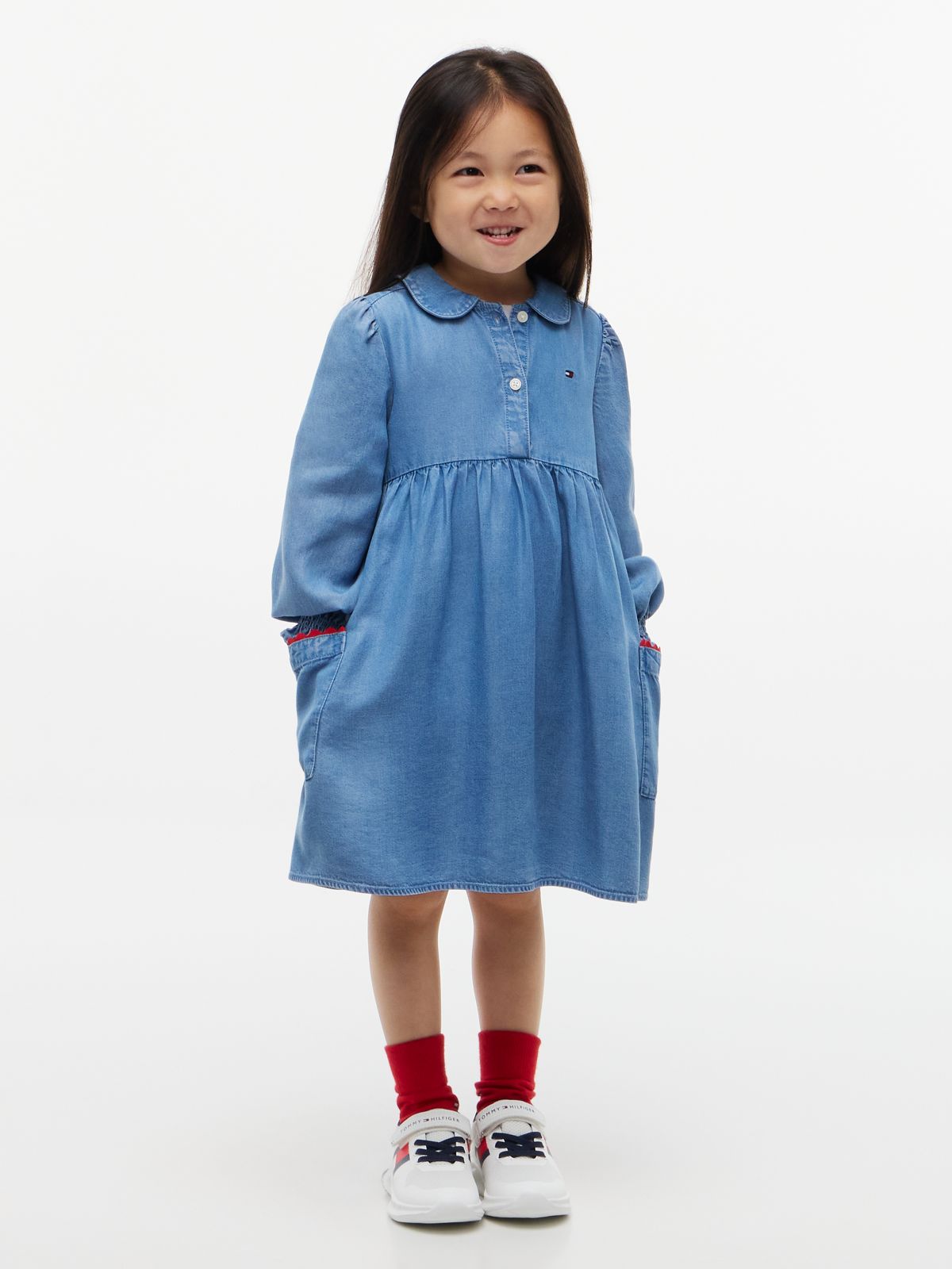 Smock Ruffle Cuff Chambray Dress — Denim