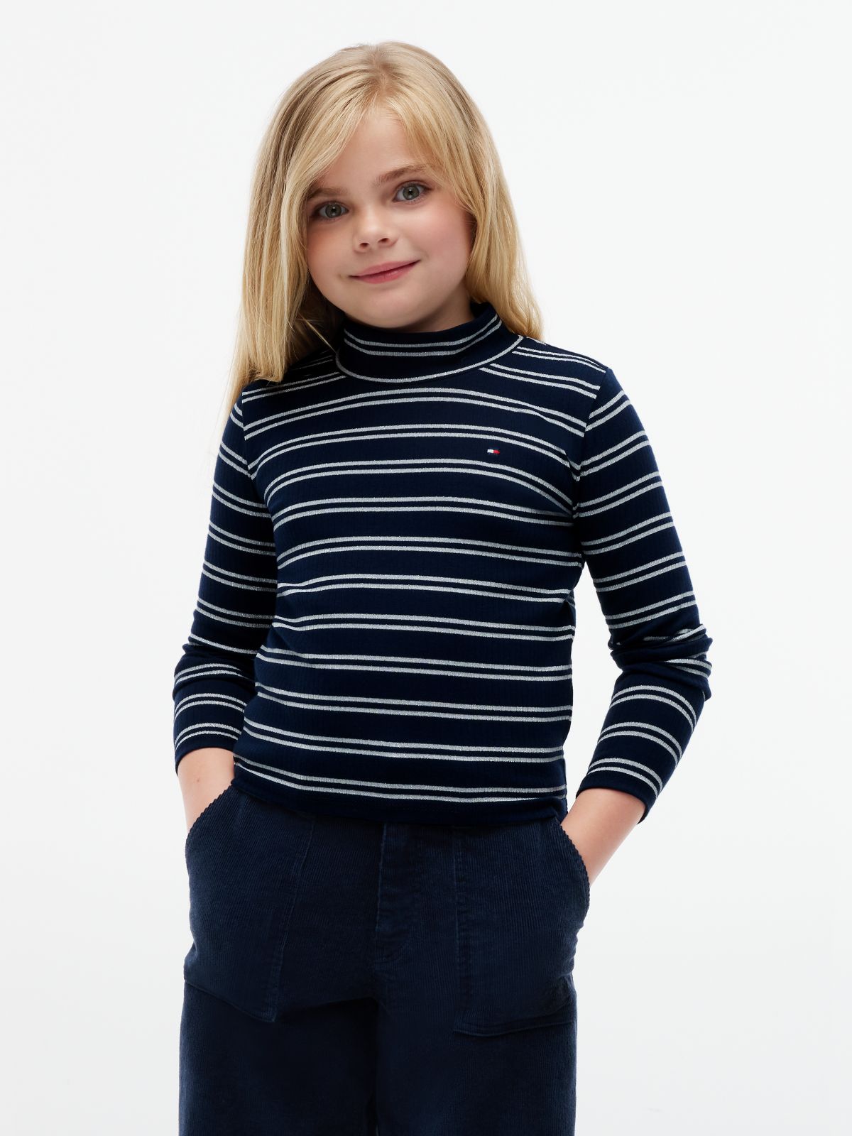 Glitter Extra Slim Long Sleeve Top — Blue