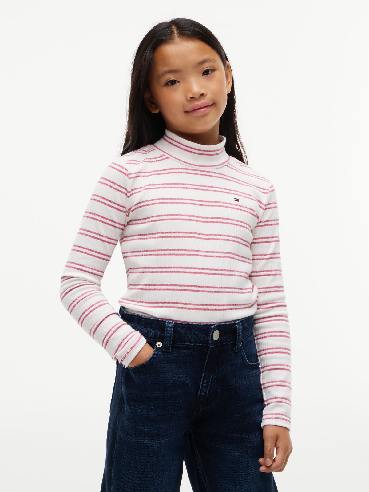 Glitter Extra Slim Long Sleeve Top — White