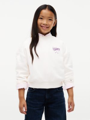 white sweatshirt mit stern-grafik hinten für mädchen - tommy hilfiger