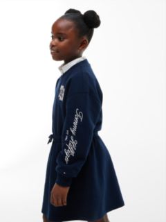 Crest Terry V-Neck Sweatshirt Dress — Blue 2