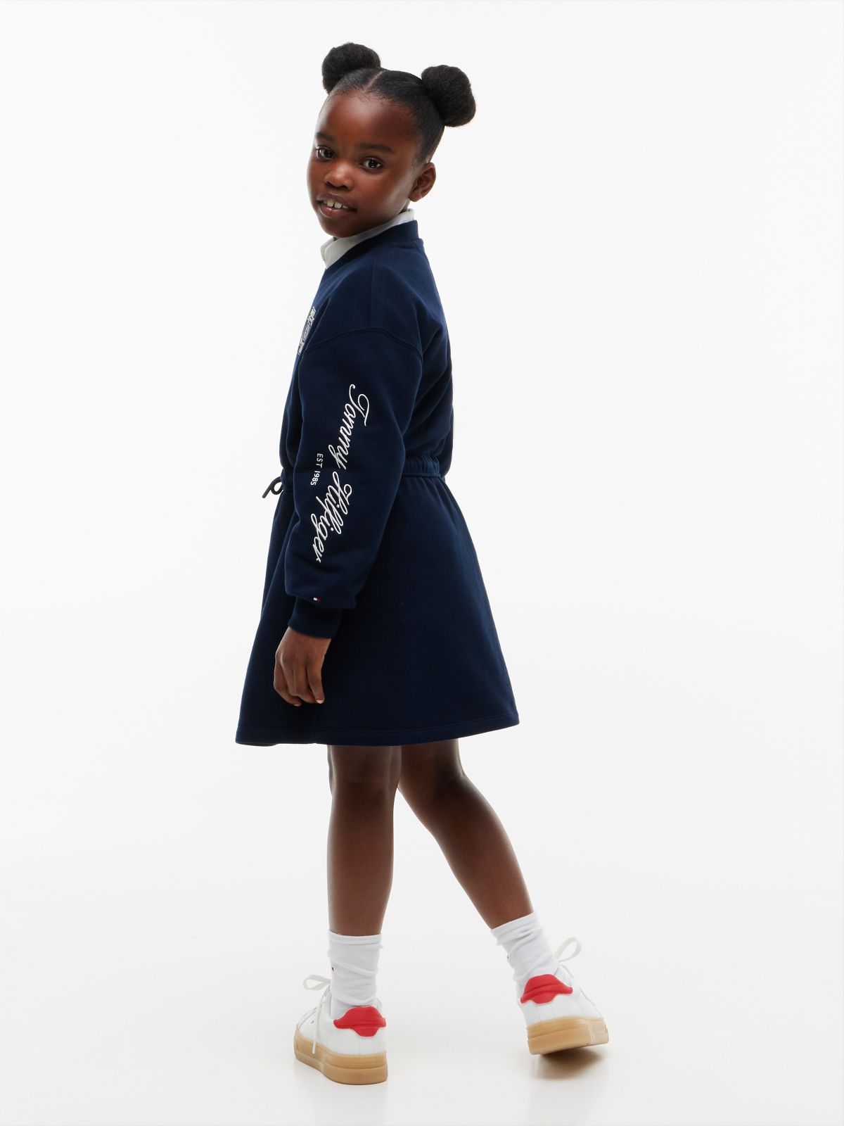 Crest Terry V-Neck Sweatshirt Dress — Blue