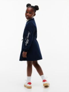 Crest Terry V-Neck Sweatshirt Dress — Blue 4