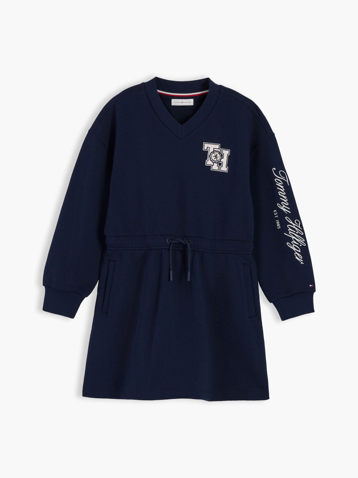 Crest Terry V-Neck Sweatshirt Dress — Blue