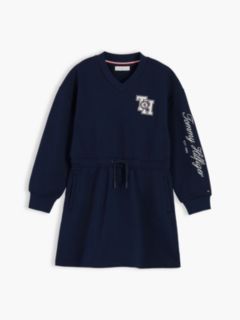 Crest Terry V-Neck Sweatshirt Dress — Blue 5