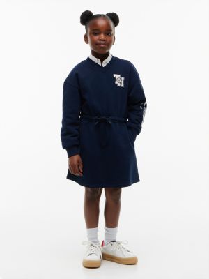 blue sweatshirt-kleid aus terry mit v-ausschnitt für mädchen - tommy hilfiger