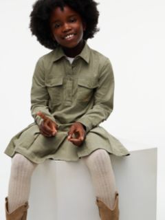 Corduroy Pleated Shirt Dress — Green 2